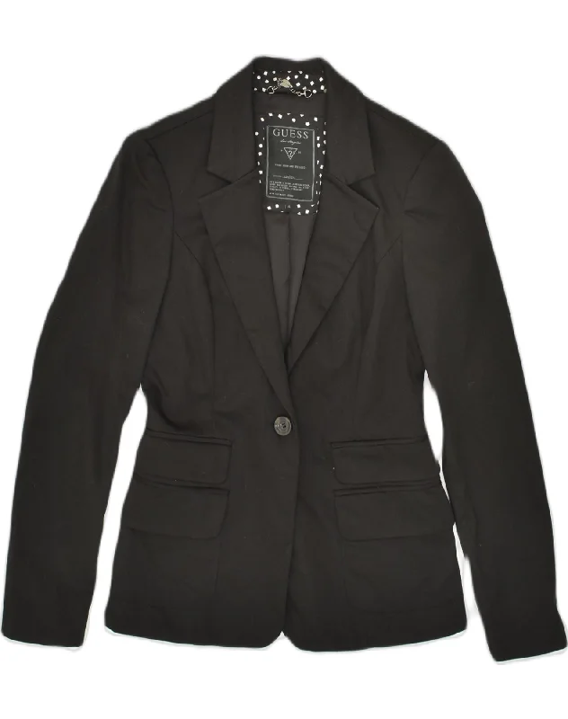 GUESS Womens 1 Button Blazer Jacket US 4 Small Black Cotton