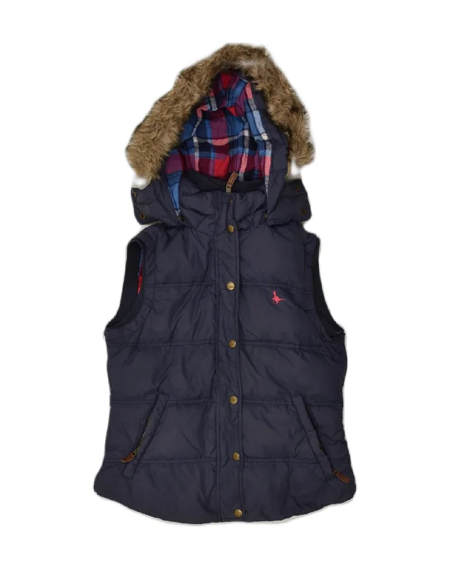 JACK WILLS Womens Hooded Padded Gilet UK 10 Small Navy Blue Nylon