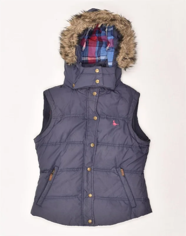 JACK WILLS Womens Hooded Padded Gilet UK 10 Small Navy Blue Polyester