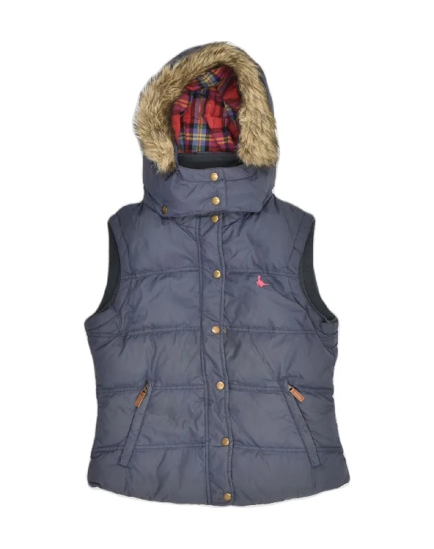 JACK WILLS Womens Hooded Padded Gilet UK 10 Small Navy Blue Polyester