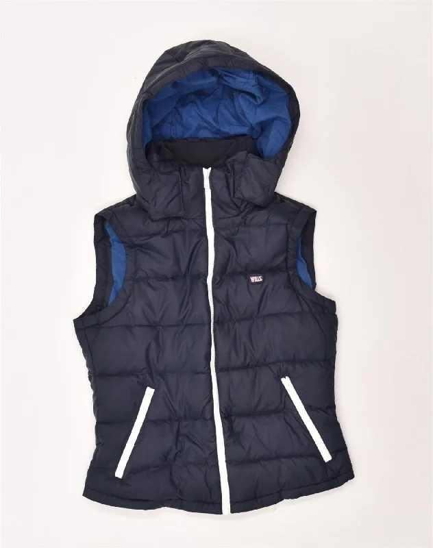 JACK WILLS Womens Hooded Padded Gilet UK 10 Small Navy Blue Polyester