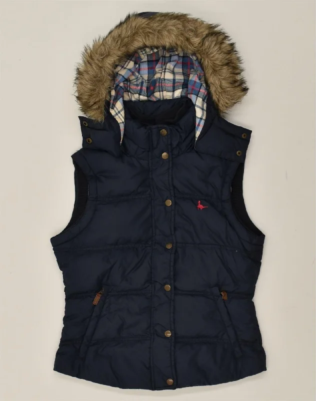 JACK WILLS Womens Hooded Padded Gilet UK 10 Small Navy Blue