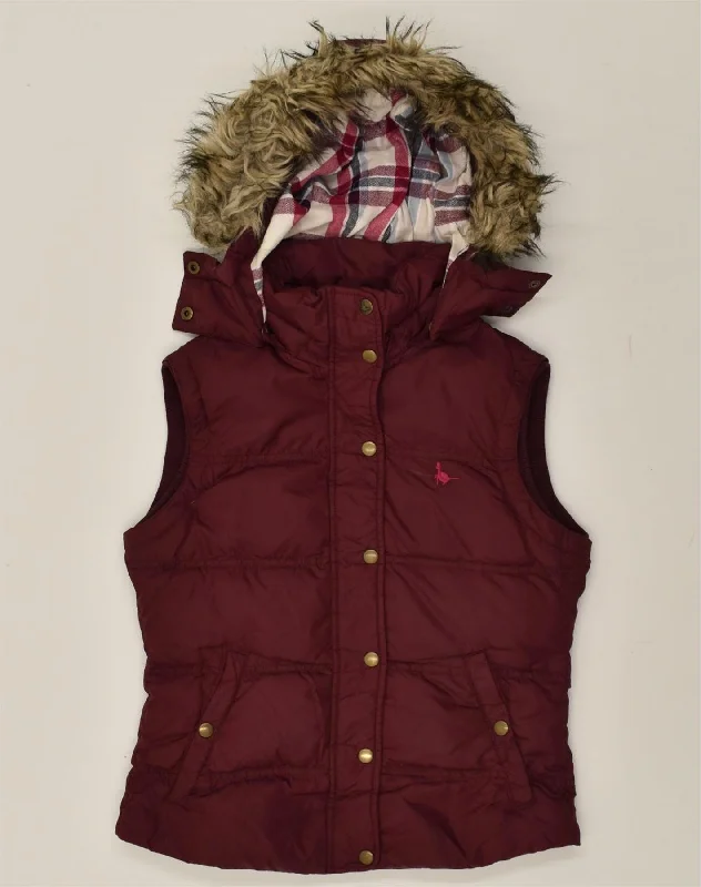 JACK WILLS Womens Hooded Padded Gilet UK 8 Small Burgundy