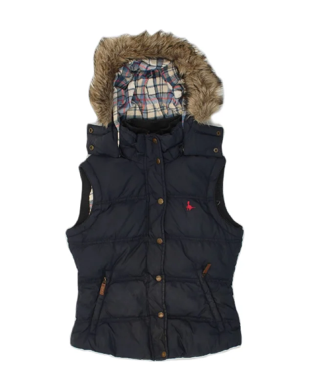 JACK WILLS Womens Hooded Padded Gilet UK 8 Small  Navy Blue