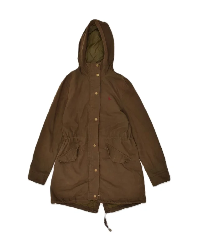 JACK WILLS Womens Hooded Parka Jacket UK 6 XS  Brown Cotton