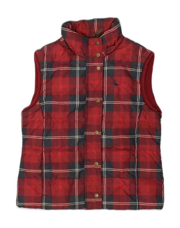 JACK WILLS Womens Padded Gilet UK 12 Medium  Red Check Polyester