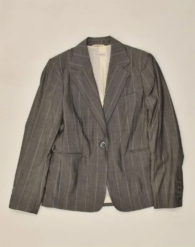 MASSIMO DUTTI Womens 1 Button Blazer Jacket UK 12 Medium Grey Pinstripe