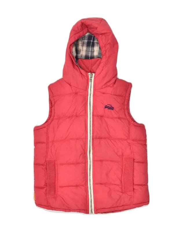 SUPERDRY Womens Hooded Padded Gilet UK 12 Medium Red Nylon