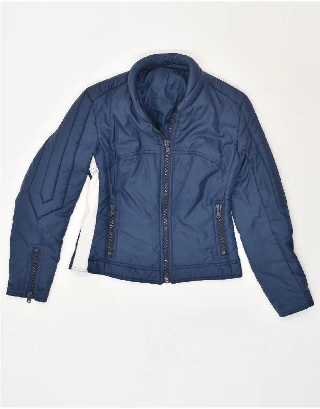 VINTAGE Womens Padded Jacket EU 38 Medium Navy Blue Colourblock Polyamide