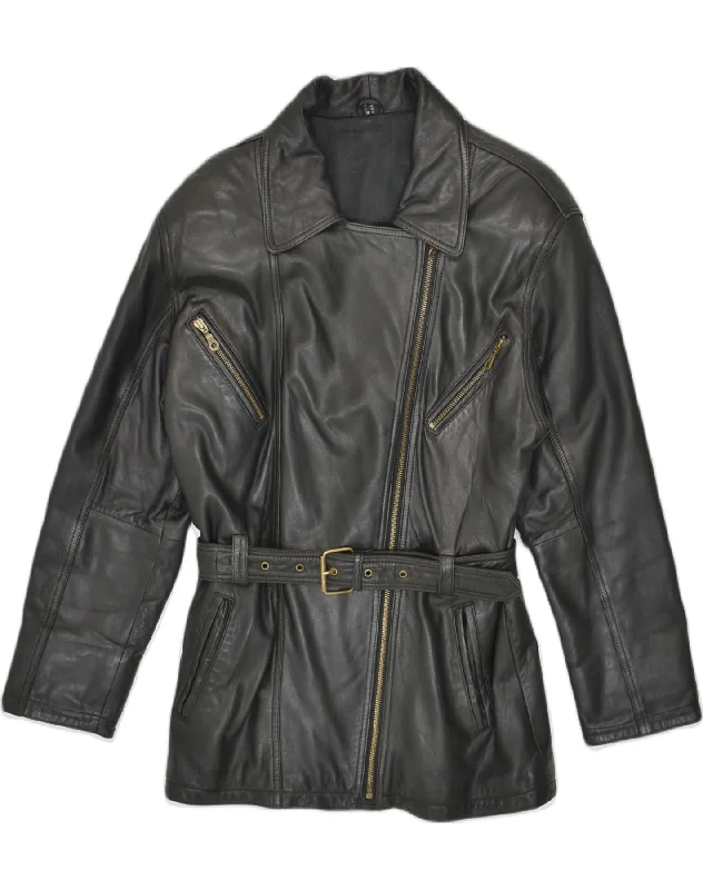 YESSICA Womens Leather Coat UK 10 Small  Black Leather