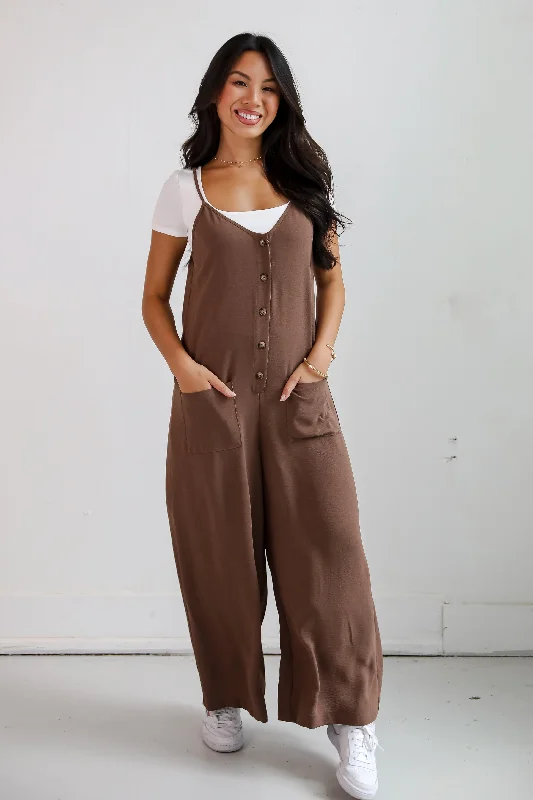 FINAL SALE - Lovely Reputation Brown Wide Leg Jumpsuit