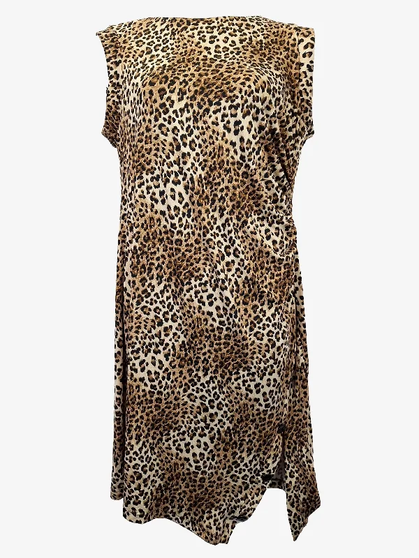 Emma & Michele Leopard Print Slit Stretch Midi Dress Size XL