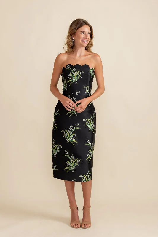 Hayes Bodice with Straight Skirt Midi in Jacquard - Lily of the Valley