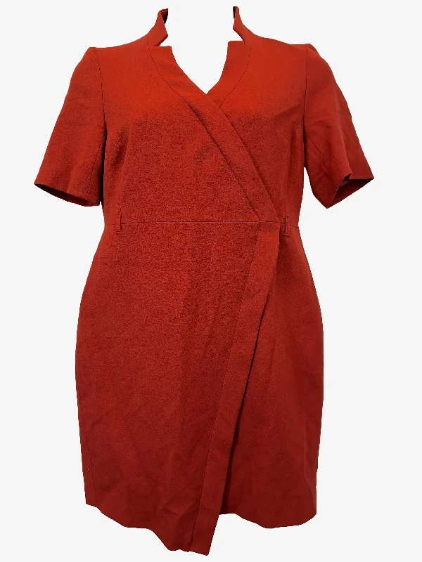 Karen Millen Rust Colour Forever Chain Wrap Midi Dress Size 16