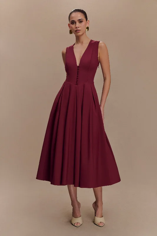 Keely Cotton Sleeveless Midi Dress - Wine