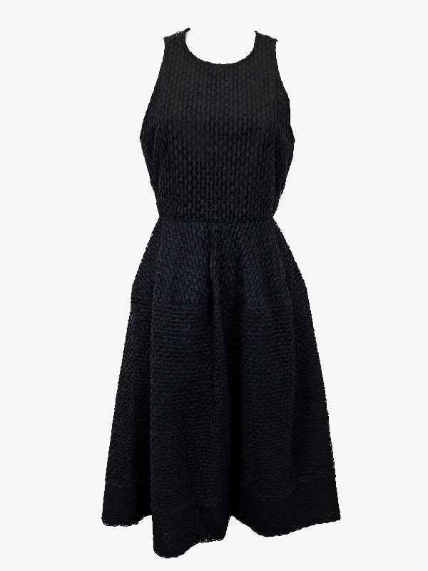 Scanlan Theodore Navy Textured Gathered A-line Midi Dress Size 8