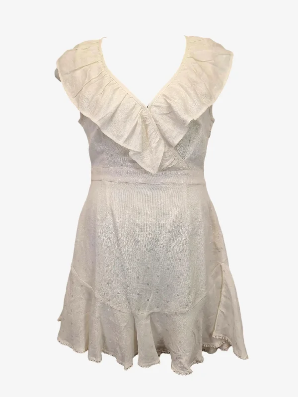 Tigerlily Tanoosa Frill White Linen Midi Dress Size 12