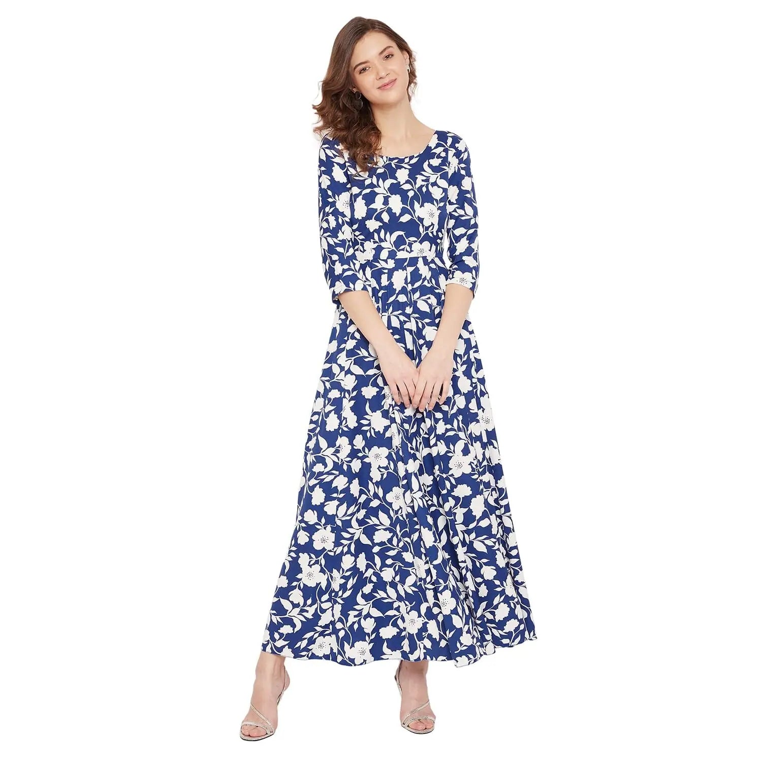 Adults-Women Blue & White Printed Maxi Dress