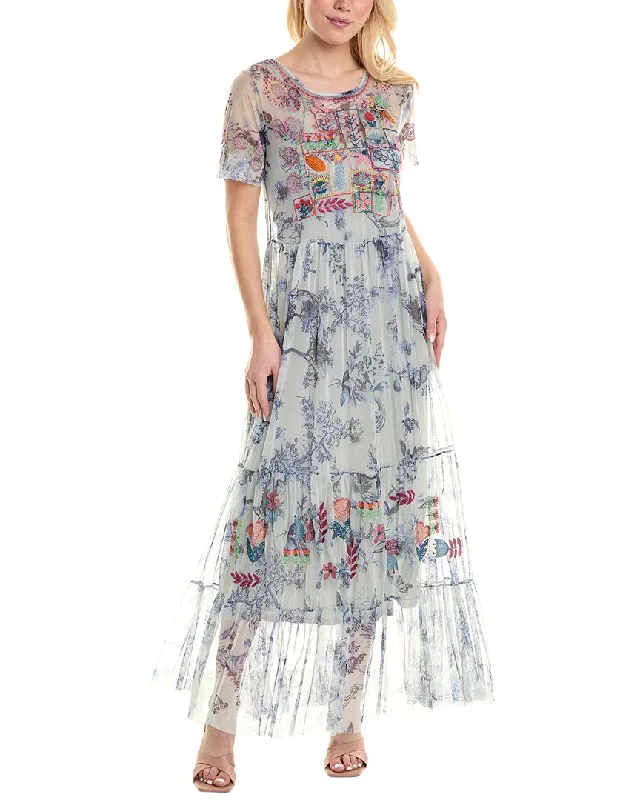 Johnny Was Logan Tiered Mesh Maxi Dress