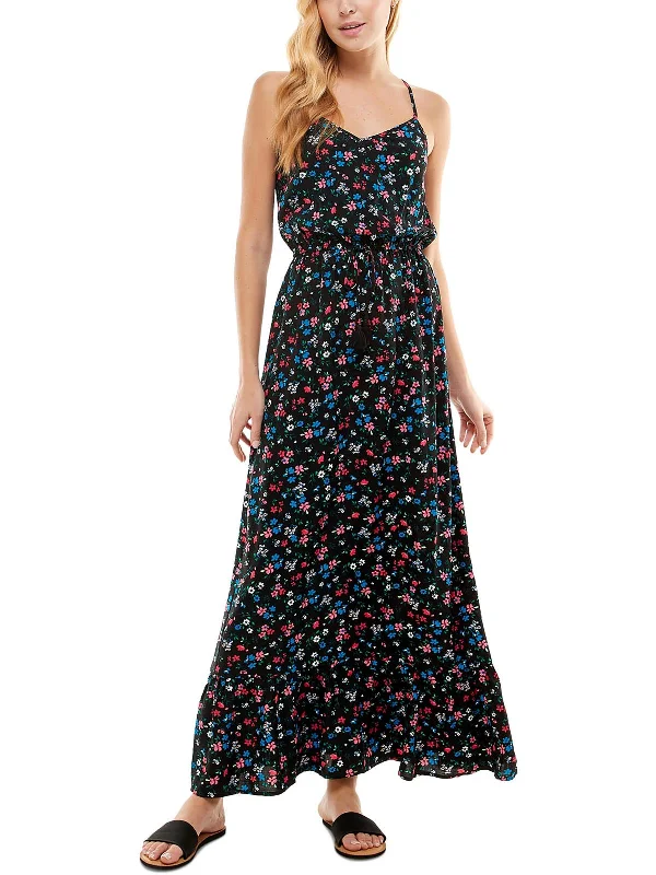 Juniors Womens Floral Criss Cross Maxi Dress