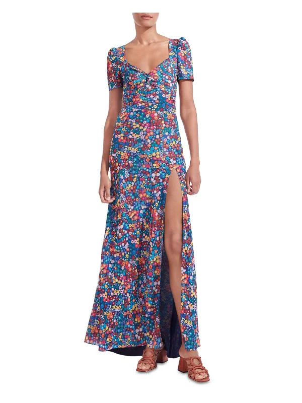 Lea Womens Floral Knot Front Maxi Dress