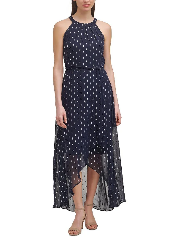 Petites Womens Pleated Long Maxi Dress