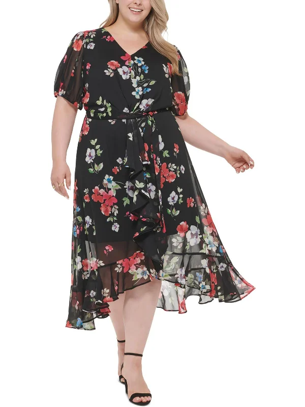 Plus Womens Chiffon Floral Maxi Dress