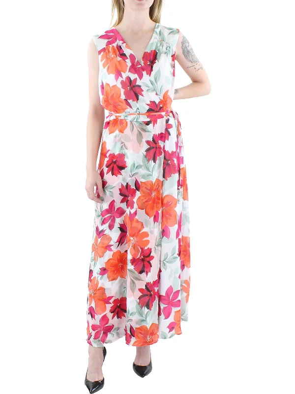 Plus Womens Chiffon Surplice Maxi Dress