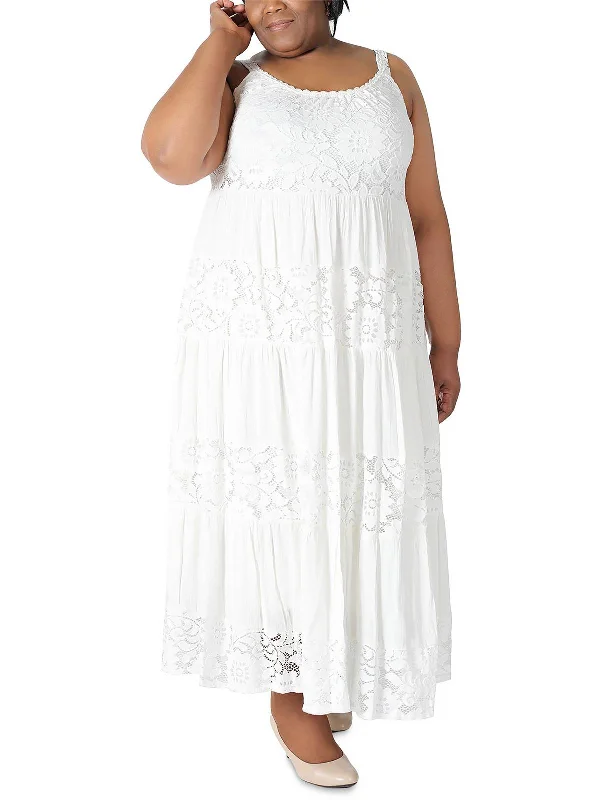 Plus Womens Lace Sleeveless Maxi Dress