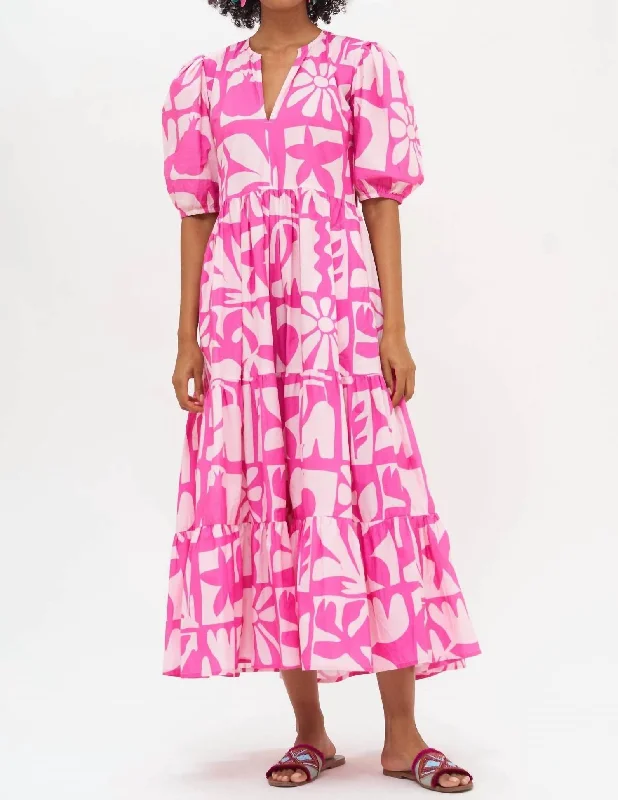 Puff Sleeve Maxi Dress In Twiggy Pink