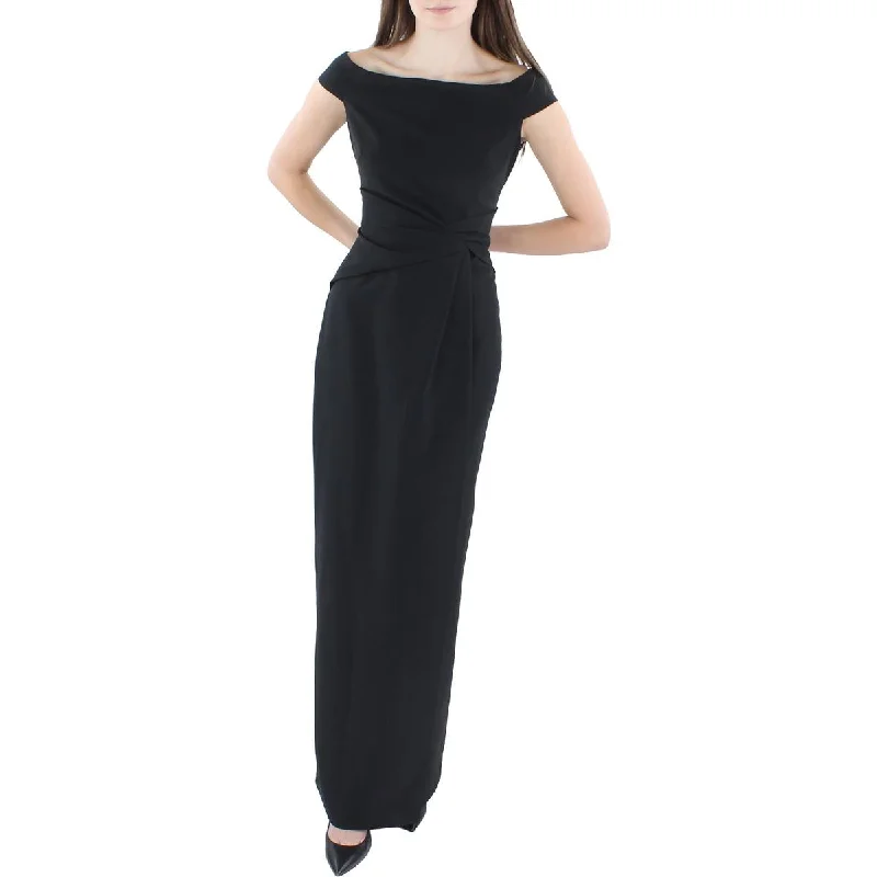 Saran Womens Faux-Wrap Maxi Evening Dress