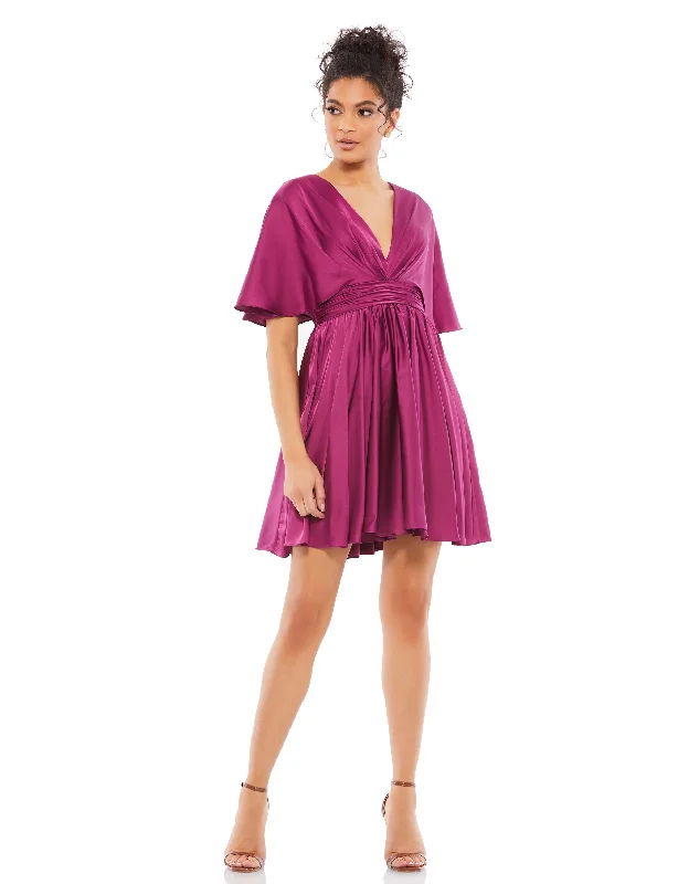 Satin Flowy Cape Sleeve Mini Dress