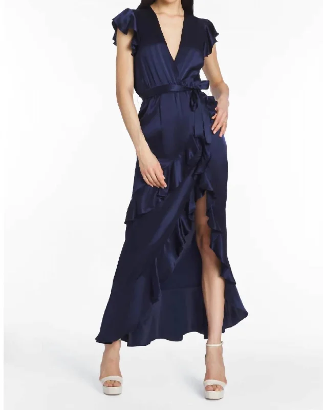 Silk Maxi Dress In Navy