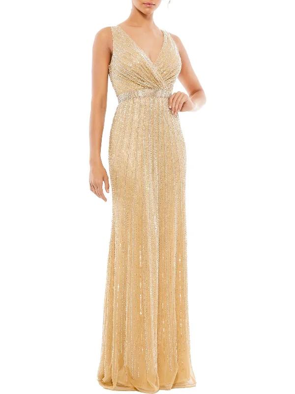 Womens Beaded Maxi Evening Dress