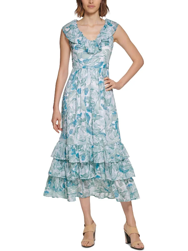 Womens Chiffon Floral Maxi Dress