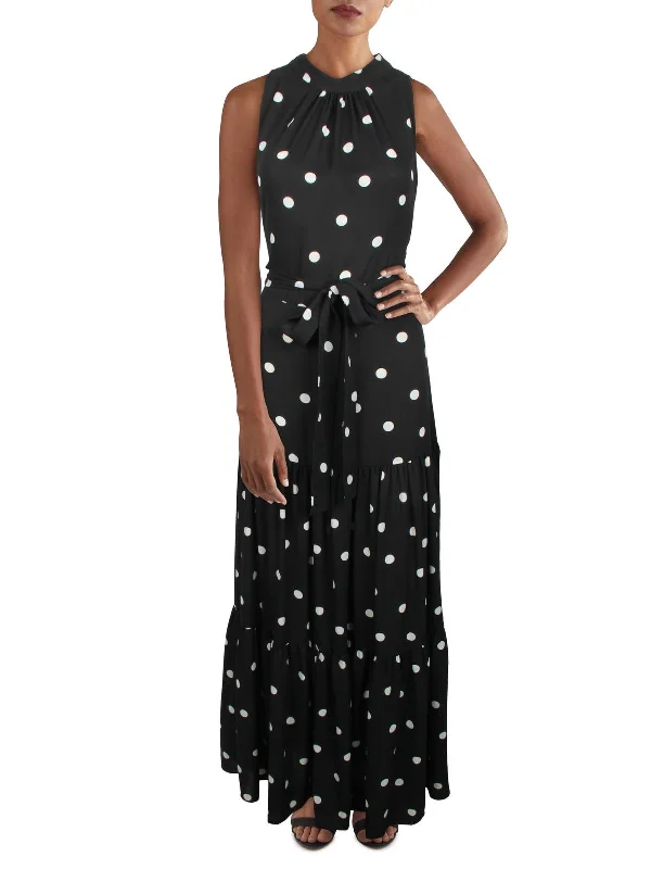 Womens Chiffon Polka Dot Maxi Dress