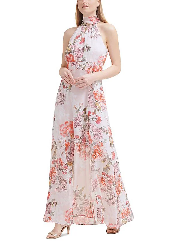 Womens Floral Maxi Halter Dress