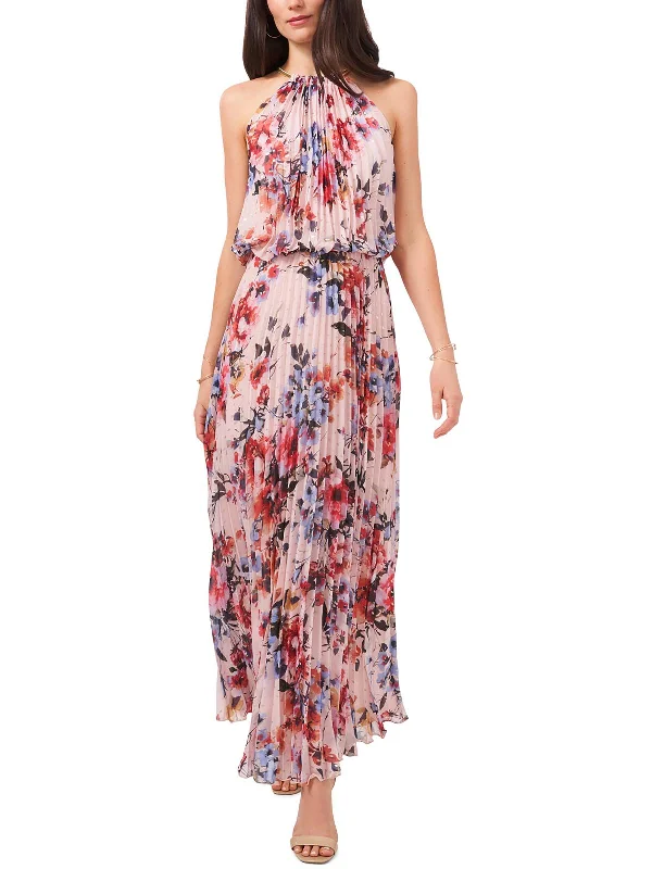 Womens Floral Print Maxi Halter Dress