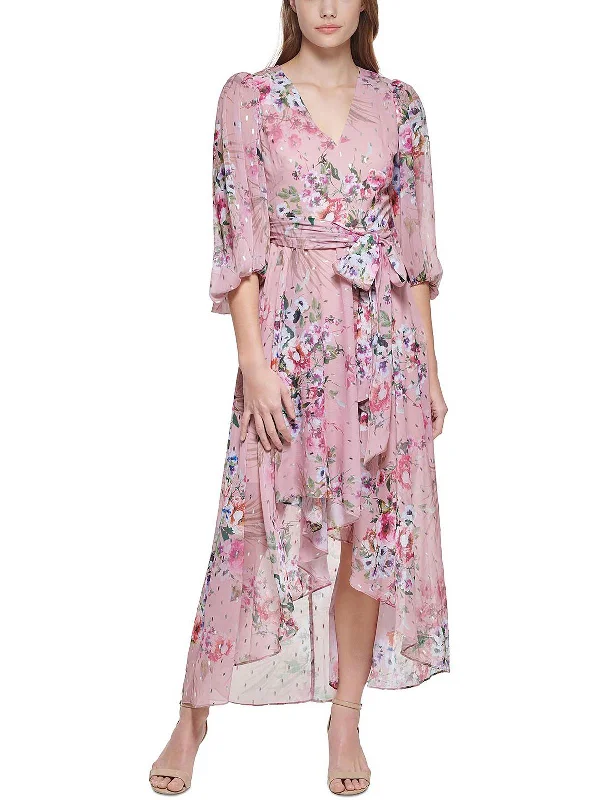 Womens Metallic Floral Maxi Dress