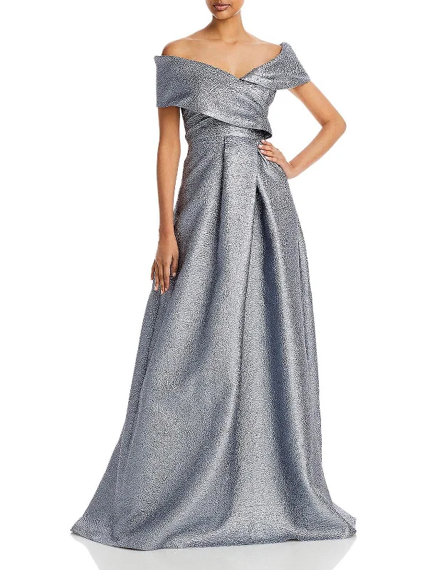 Womens Metallic Maxi Evening Dress