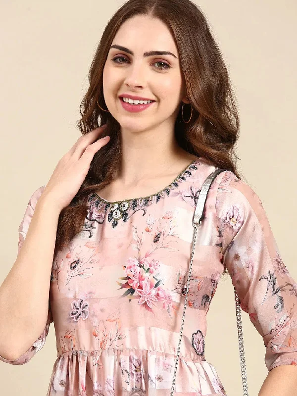 Women's Peach Printed Maxi Kurta-SKC-1131-Peach