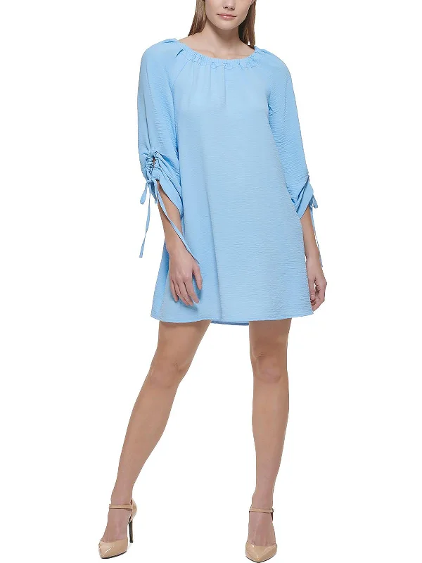 Womens Ruched Tie Sleeve Mini Dress