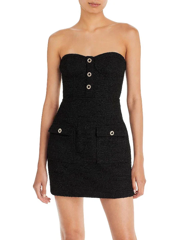 Womens Tweed Embellished Mini Dress