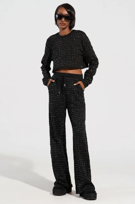 BUTTERCUP RHINESTONE EMBELLISHED SWEATPANT IN BLACK