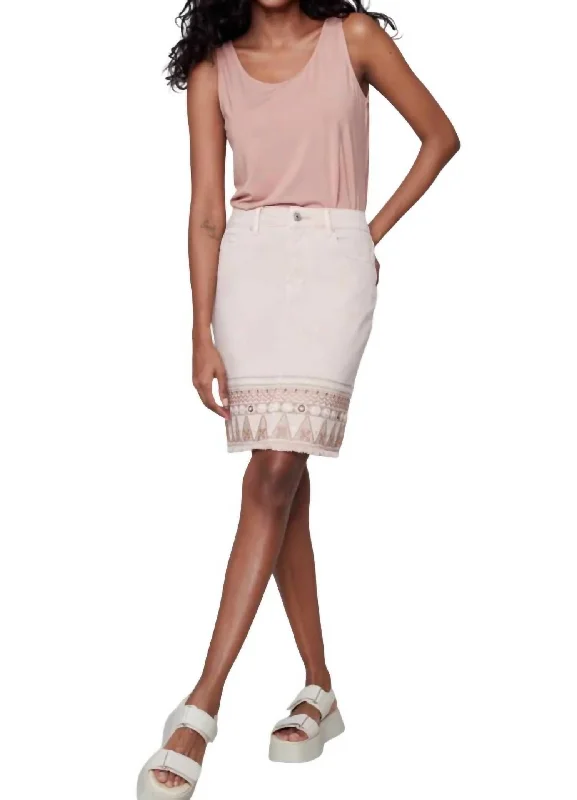 Embroidered Hem Twill Skort In Pearl Pink