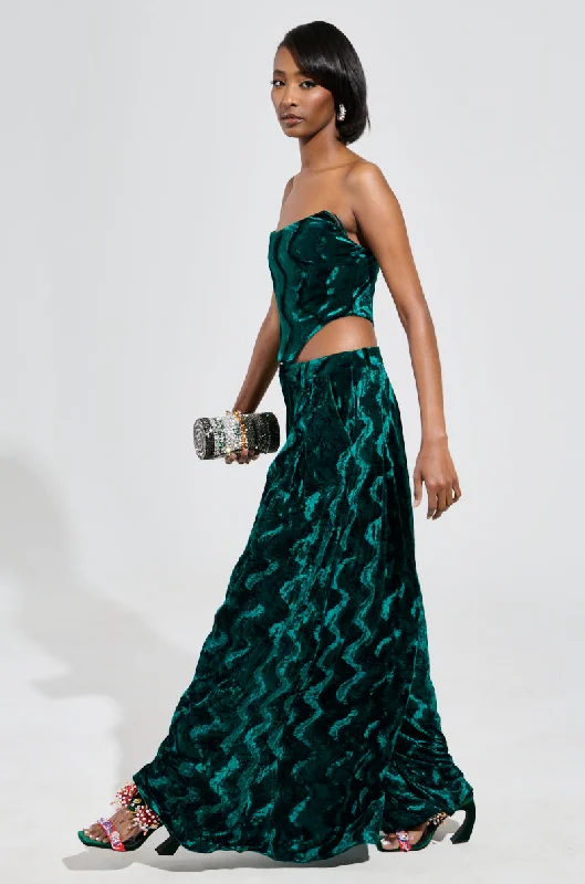 GREEN WITH ENVY VELVET WIDE LEG TROUSER