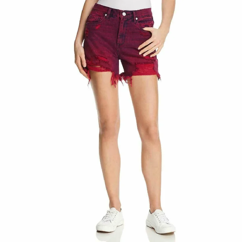 High Waist Denim Cutoff Shorts In Magenta Glow