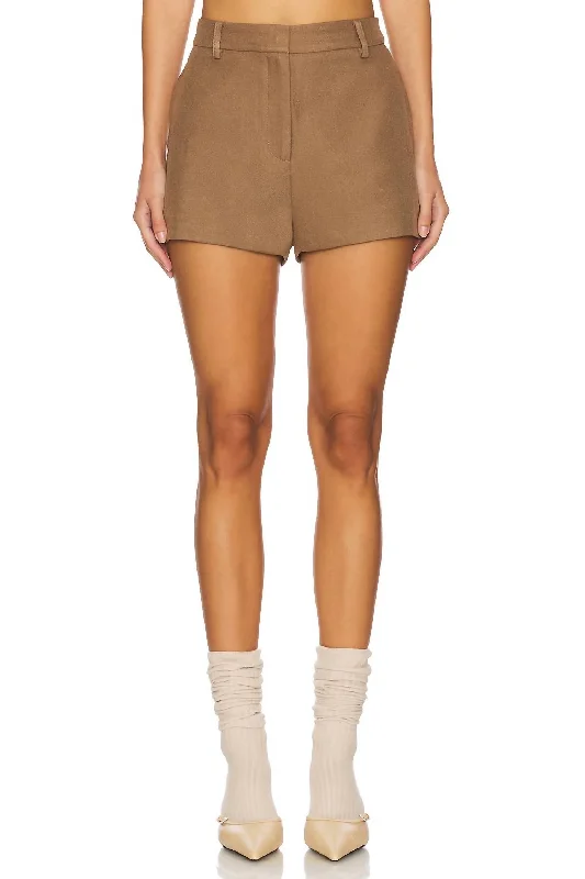 Move Over Pleated High Waist Shorts In Walnut