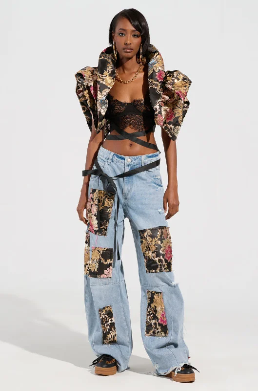 QUEENDOM BROCADE PATCH RELAXED DENIM