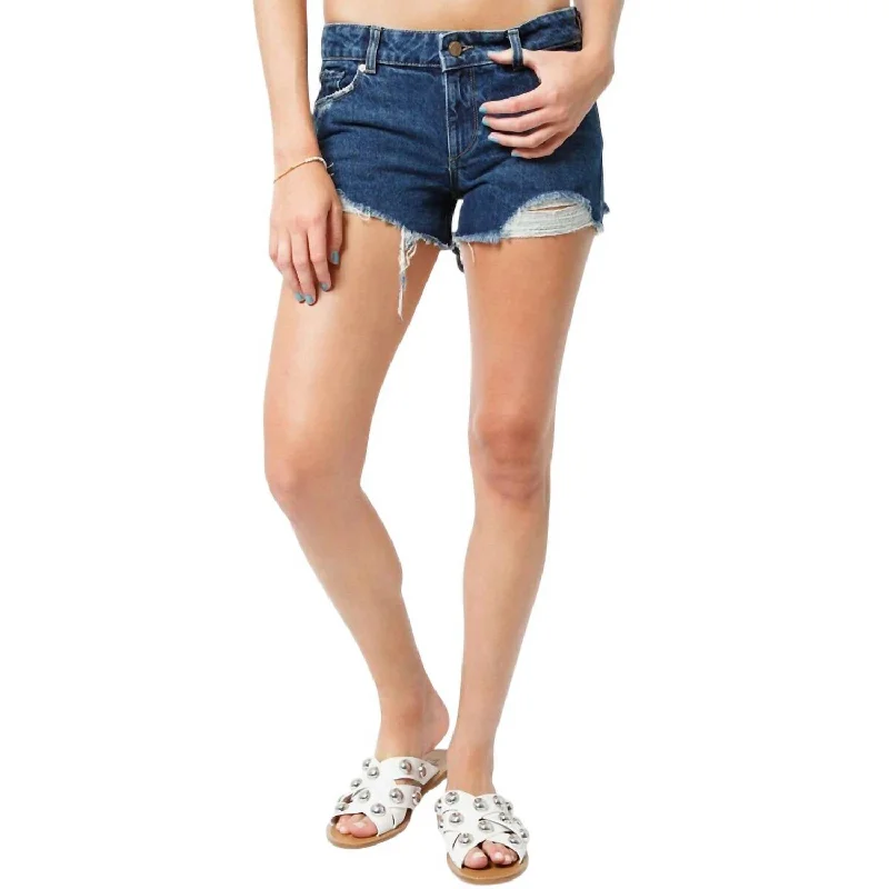 Renee Cut Off Raw Hem Denim Short In Blue